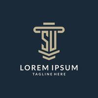 SU initial logo monogram with simple luxury pillar line vector design
