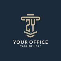 ZY initial logo monogram with simple luxury pillar line vector design