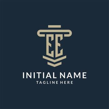 monograma de logotipo inicial de ee con diseño de vector de línea de pilar de lujo simple