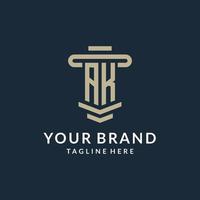 AK initial logo monogram with simple luxury pillar line vector design