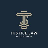 JG initial logo monogram with simple luxury pillar line vector design