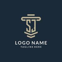 SJ initial logo monogram with simple luxury pillar line vector design