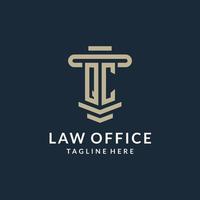 QC initial logo monogram with simple luxury pillar line vector design
