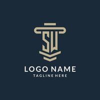 SW initial logo monogram with simple luxury pillar line vector design