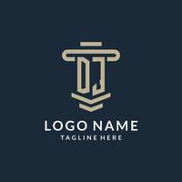 DJ initial logo monogram with simple luxury pillar line vector design