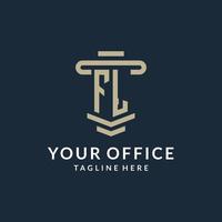 FL initial logo monogram with simple luxury pillar line vector design