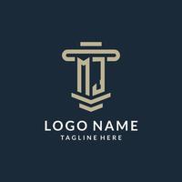 MJ initial logo monogram with simple luxury pillar line vector design