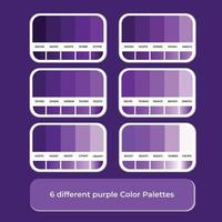 6 different purple color palettes with gradient color vector