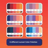 6 different sunset color palettes with gradient color vector