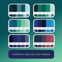 6 different night sky color palettes with gradient color vector