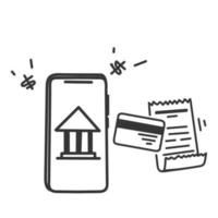 hand drawn doodle mobile phone banking with receipt illustration vector