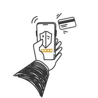 hand drawn doodle mobile phone card shield and password illustration vector