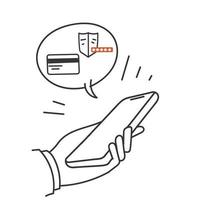 hand drawn doodle mobile phone card shield and password illustration vector