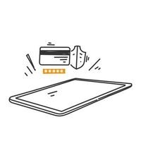 hand drawn doodle mobile phone card shield and password illustration vector