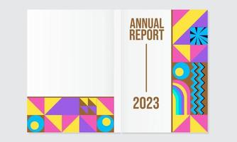 Retro geometric style annual report design.Bauhaus forms. Square tiles with modern geometric patterns with abstract figures and shapes.covers for journals, magazines, brochures, notebooks vector