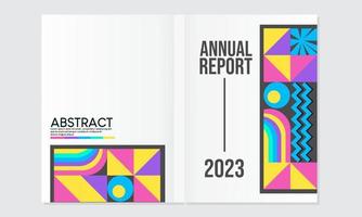 Retro geometric style annual report design.Bauhaus forms. Square tiles with modern geometric patterns with abstract figures and shapes.covers for journals, magazines, brochures, notebooks vector