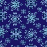 Seamless pattern with blue christmas snowflakes on blue background. vector