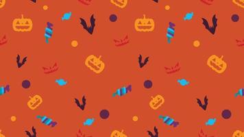 seamless pattern background pumpkin bat and candy ornament in orange color vector illustration EPS10