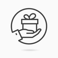 Gift box in hand line icon on white background. Vector illustration.