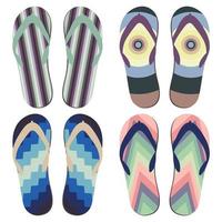 Set of Beach Slippers. Colorful Summer Flip Flops Over White Background vector