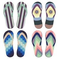 Set of Beach Slippers. Colorful Summer Flip Flops Over White Background vector