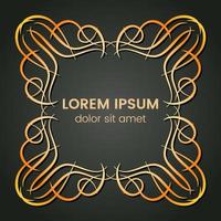 A square golden monogram element on a dark background. Vector illustration.