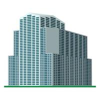 A modern high-rise building on a white background. View of the building from the bottom. Isometric vector illustration.