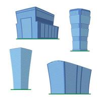 Set of four modern high-rise building on a white background. View of the building from the bottom. Isometric vector illustration.