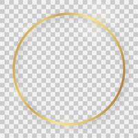 Gold shiny round frame with glowing effects and shadows on transparent background. Vector illustration