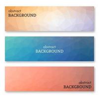 Set of three multi colored banners in low poly art style. Background with place for your text. Vector illustration