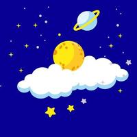 Cartoon full moon and clouds in the sky. Vector illustration is suitable for greeting cards, posters and prints on t-shirts.