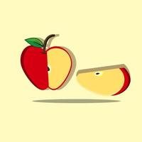 Red apple whole fruit and half sliced isolated on white background. Ripe sweet apple icon for package design. Vector fruit illustration in flat style.