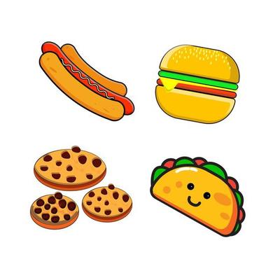 Set of junk food icon flat design. Fastfood and sweets icons. Design element for cafe menus. Taco, burger, cookies and sosis 13899660 Vector Art at Vecteezy Set of junk food icon flat design. Fastfood and sweets icons. Design element for cafe menus. Taco, burger, cookies and sosis 13899660 Vector Art at Vecteezy
