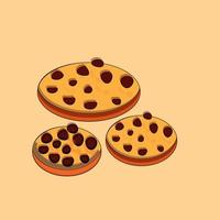 Chocolate chip cookie. Raster illustration cute pattern, background with chocolate chip cookie. Freshly baked choco cookie icon. Food pattern vector