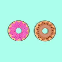 Donut vector set. Donut collection. Sweet sugar icing donuts. break time with white chocolate, strawberry and chocolate donuts top view.