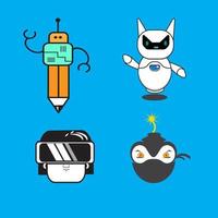 Set with Cute Cartoon Robots, Robots vector set of four characters on a blue background