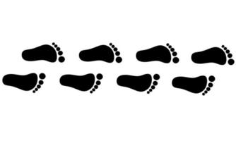 Vector illustration of human footprints on a white background. The black foot tracking track is neatly arranged. Great for travel logos.