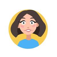 Female user profile. The avatar is a woman. A character for a screen saver with happy emotions. For website and mobile app design. Vector illustration on a white isolated background.