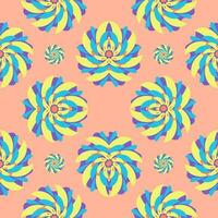 Seamless pattern with colorful flower, yellow blue purple and orange, on orange background for decoration. vector