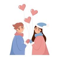A young boy and girl couple hold hands and smile. Valentine's Day. vector illustration
