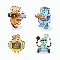 Chef robot cartoon hand drawn character set collection design illustration vector