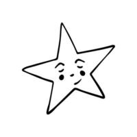 Hand drawn doodle smiling, sleeping star. Star shape for design. Isolated on white background. vector