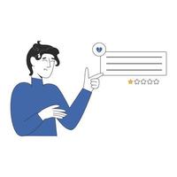 Man giving negative feedback to bad service. One star rating customer satisfaction. Review concept. Vector illustration in flat style isolated on white background