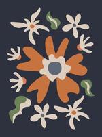 Trendy retro greeting card with groovy flowers vector