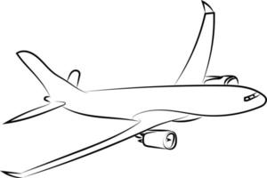 Plane sketch, illustration, vector on white background.