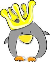 Penguin with crown, illustration, vector on white background