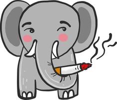 Elephant smoking, illustration, vector on white background.