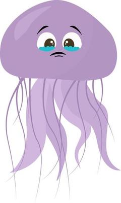 Sad purple jellyfish, illustration, vector on a white background.