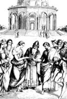 La Sposalizio are from the Painting by Raphaello in the Brera, vintage engraving. vector