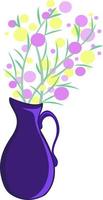 Blue jug with flowers, illustration, vector on white background.